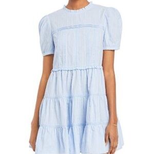 Aqua Light Blue Short Sleeve Tiered Mini Dress